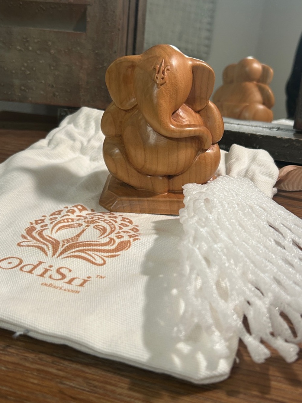 Ganesha Handcrafted Wooden Elephant Figurine - Natural Brown